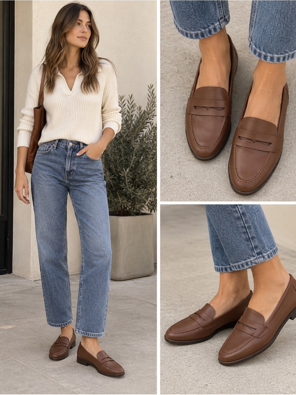 Kensie Chestnut Brown Leather Penny Loafers